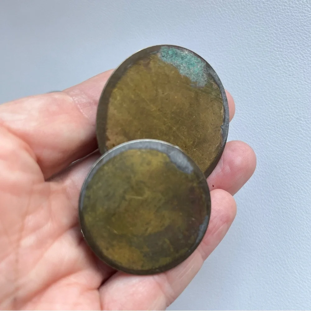Pair of Mini Vases Mid Century Brass Candle Holders? MCM Decor Aged Patina